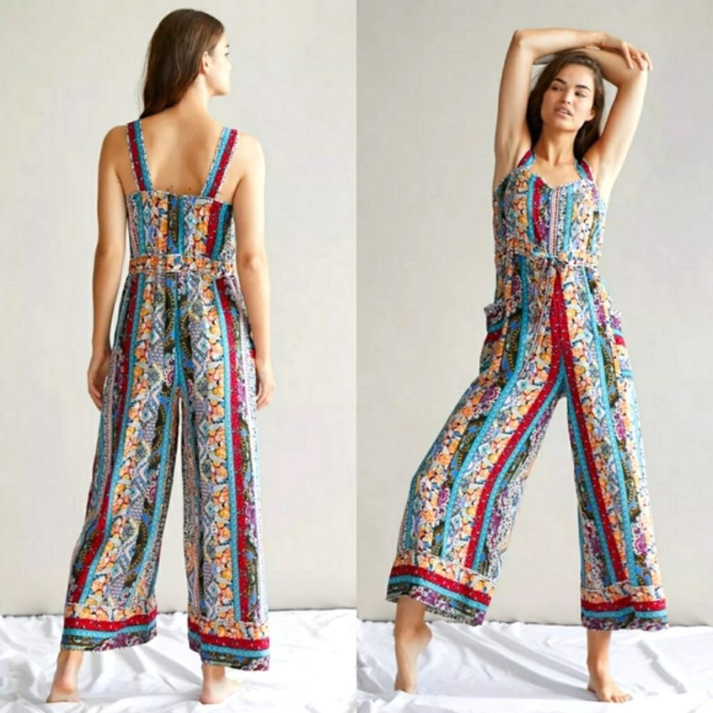 NWT Anthropologie Patchwork Quilted Boho Rainbow Jumpsuit
